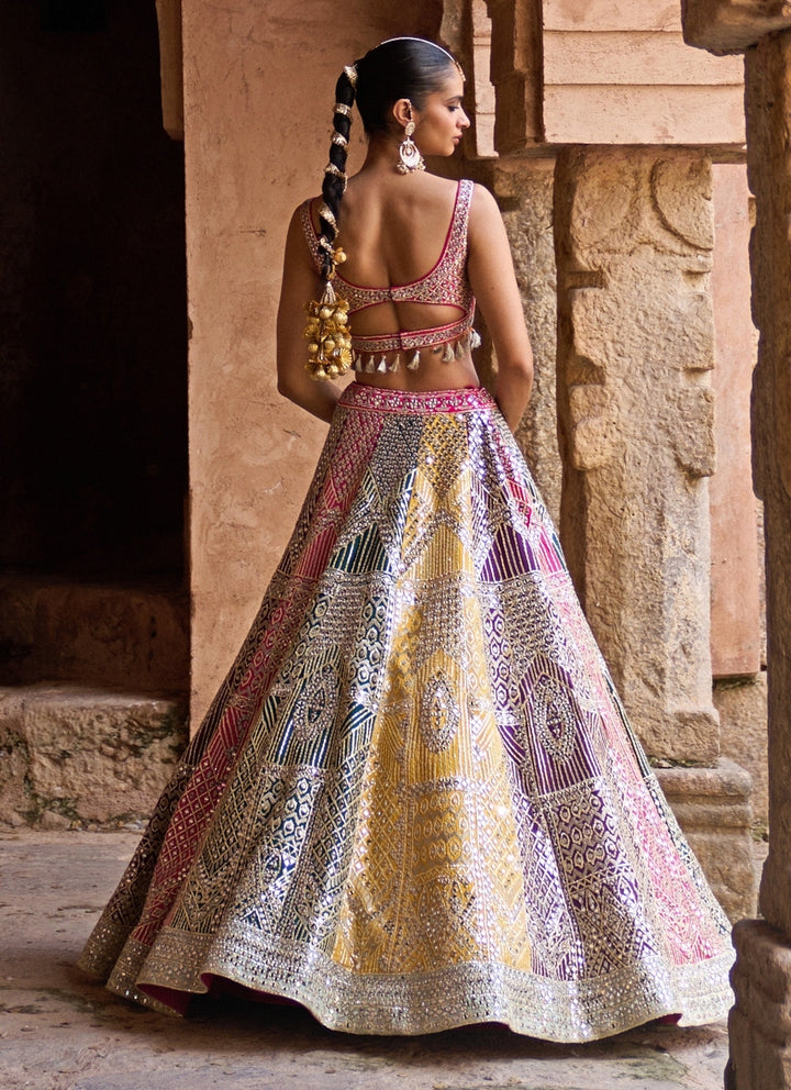 Multicolour Raw Silk Lehenga Set