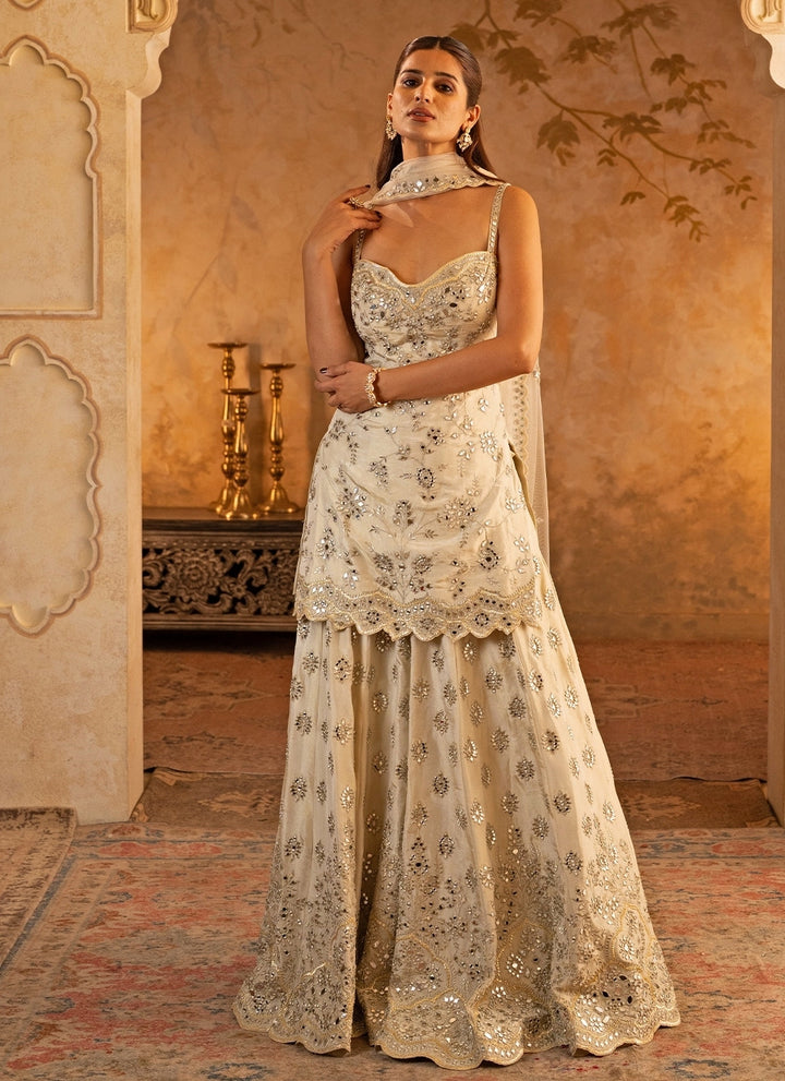 Gold Tissue Kurta Sharara Set