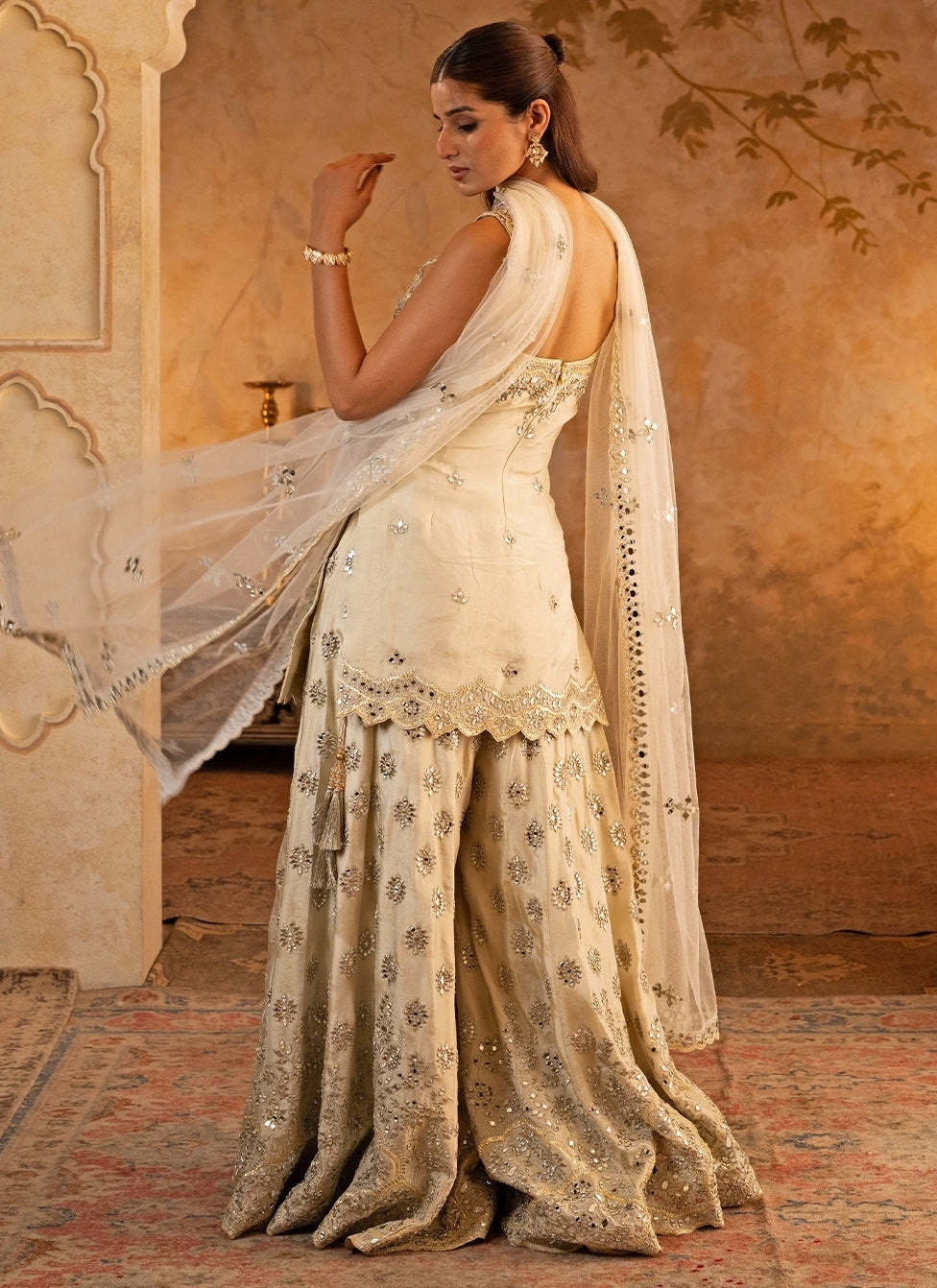Gold Tissue Kurta Sharara Set