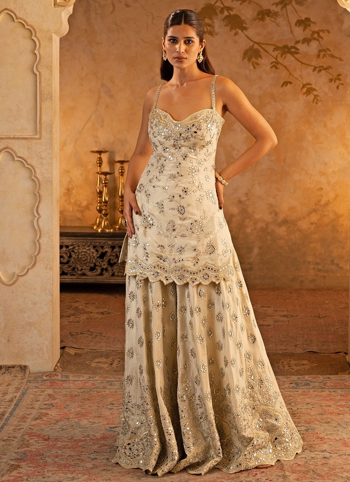 Gold Tissue Kurta Sharara Set