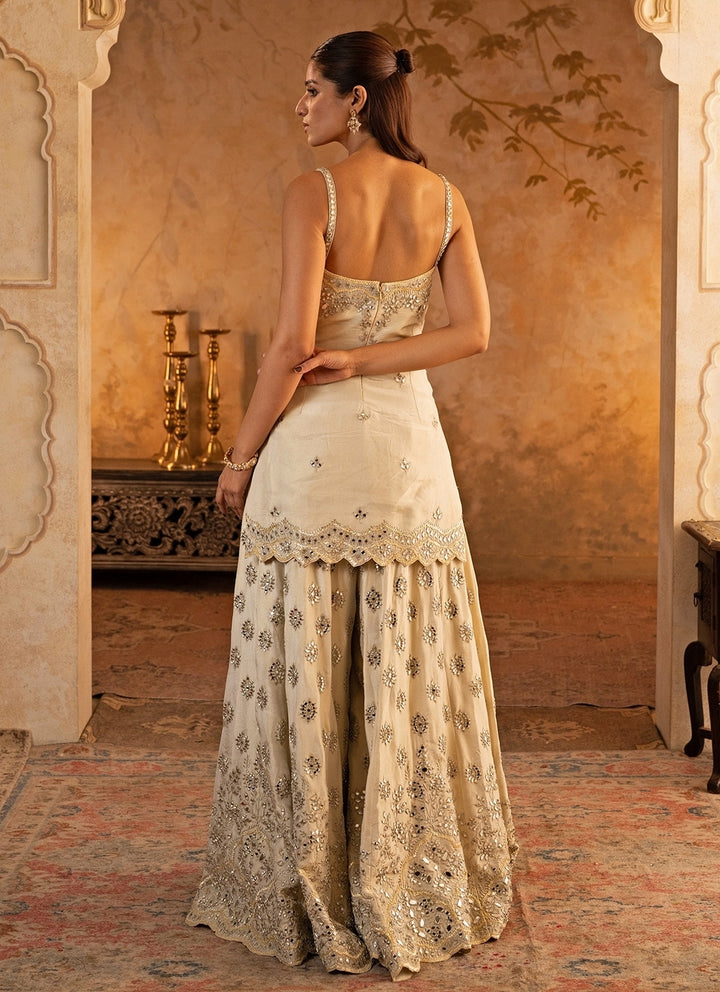 Gold Tissue Kurta Sharara Set