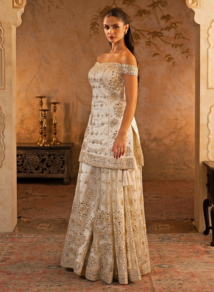 Ivory Soft Net Kurta Sharara Set