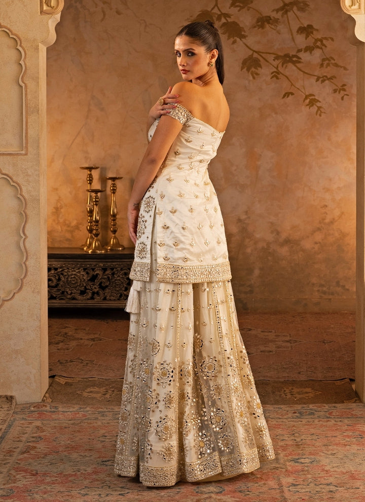 Ivory Soft Net Kurta Sharara Set