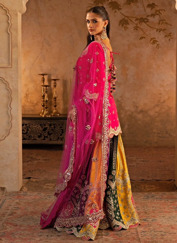 Pink And Multicolor Raw Silk Kurta Sharara