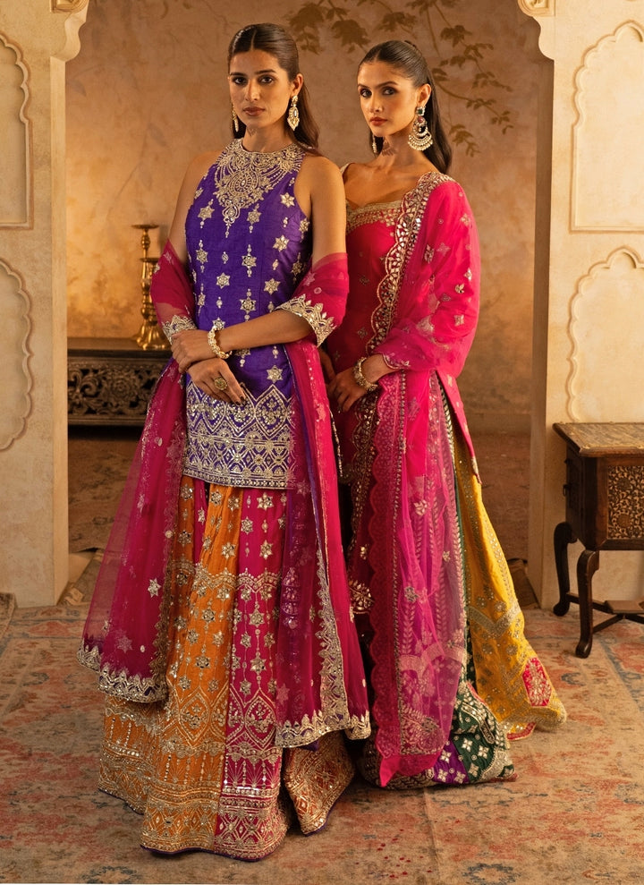 Purple And Multicolor Raw Silk Kurta Sharara