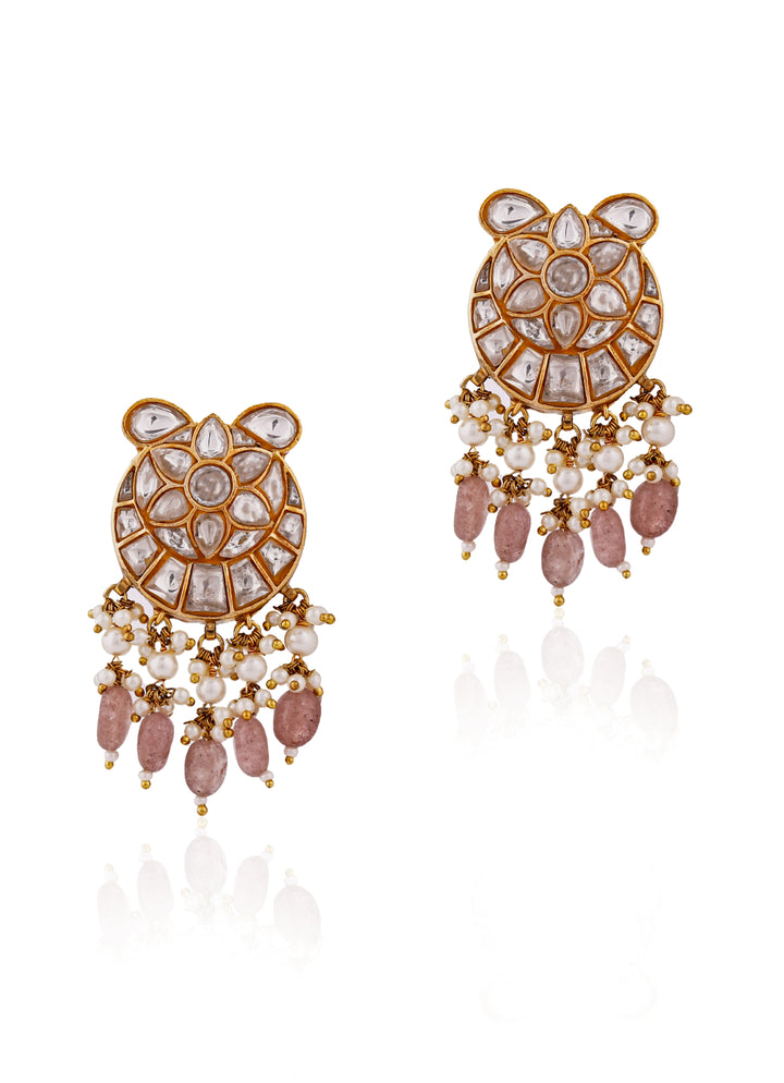 Pink Stone Gold Plated Earrings