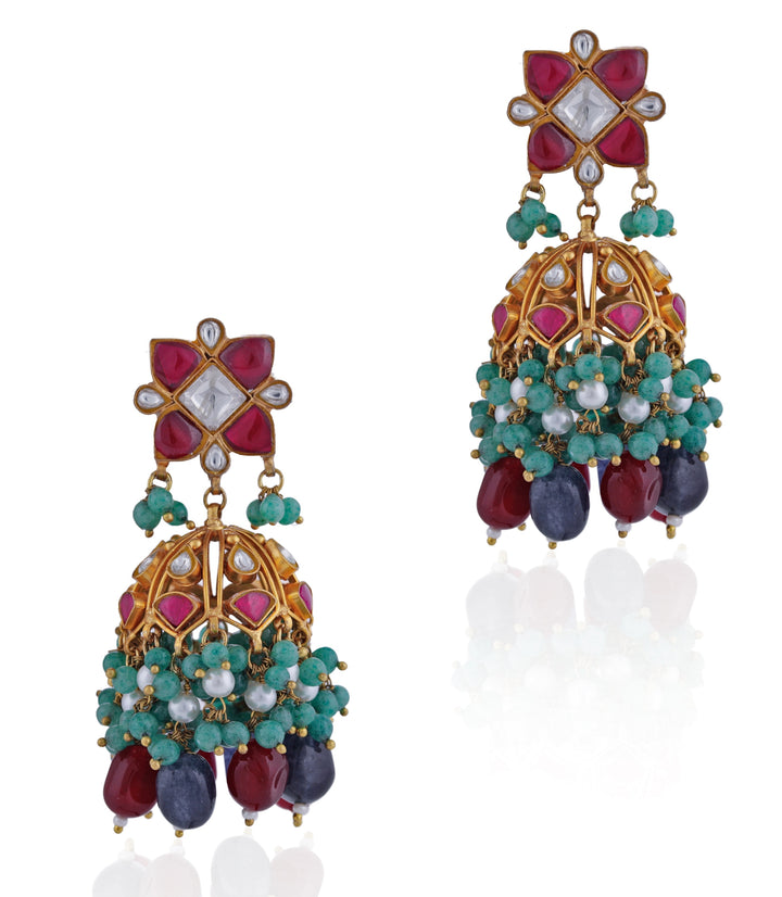 Multi Colour Beaded Floral Jhumkas