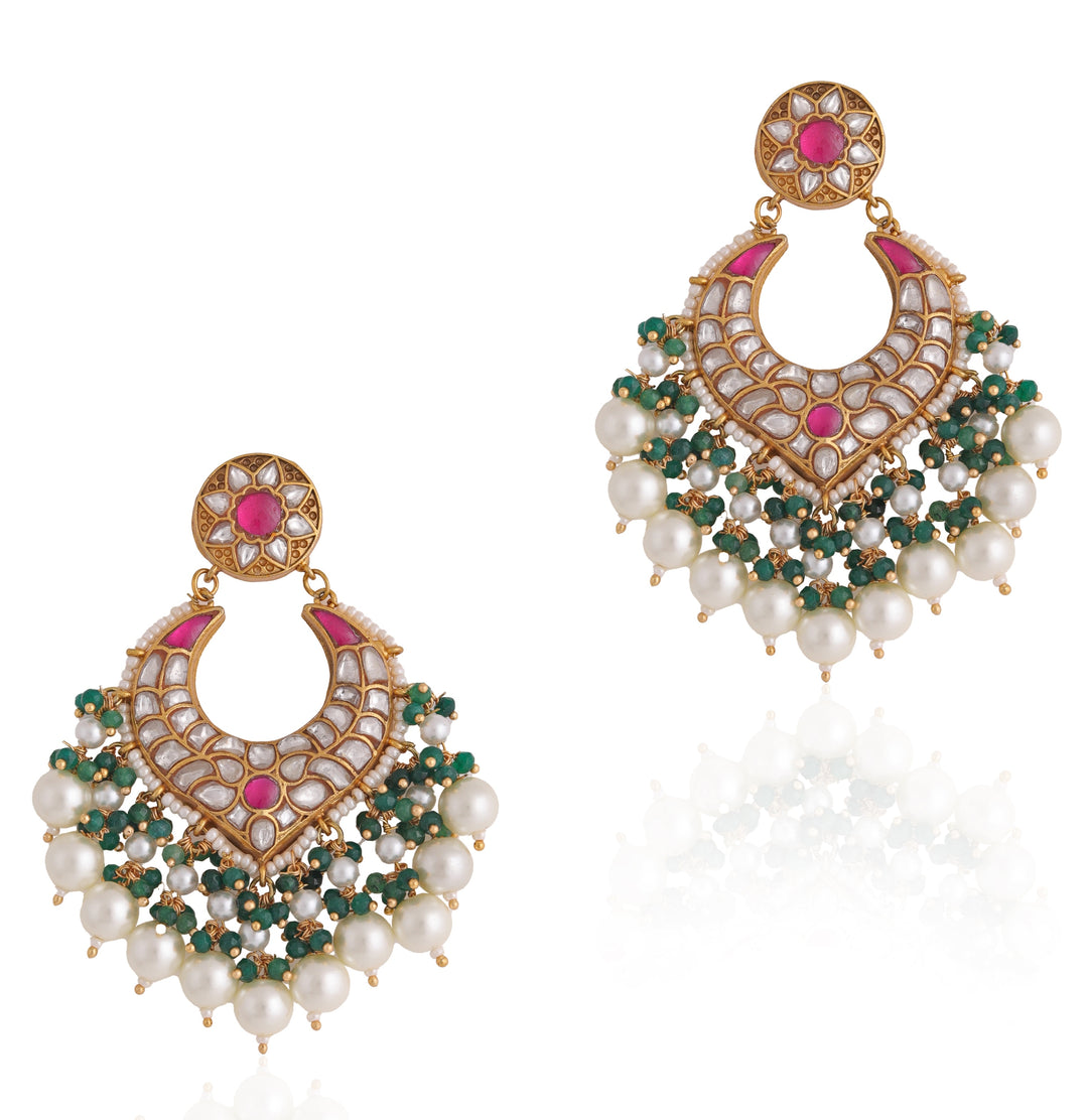 Multi Colour Gold Plated Jadau Earrings