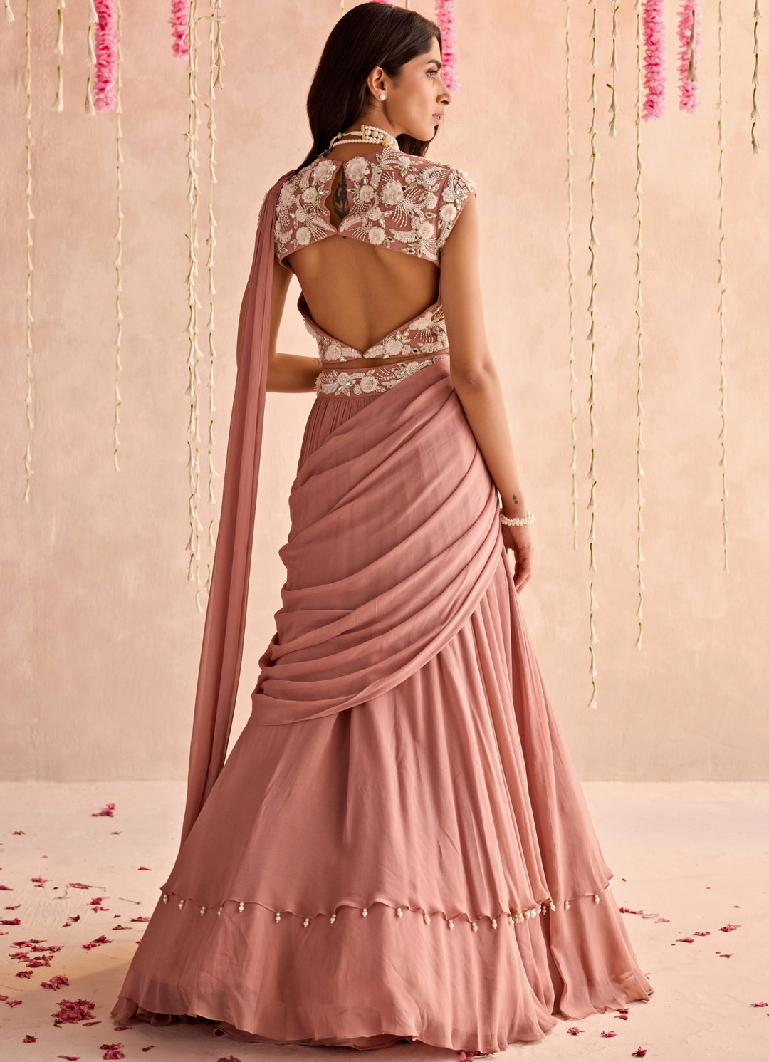 Champagne Pink Embroidered Lehenga Set
