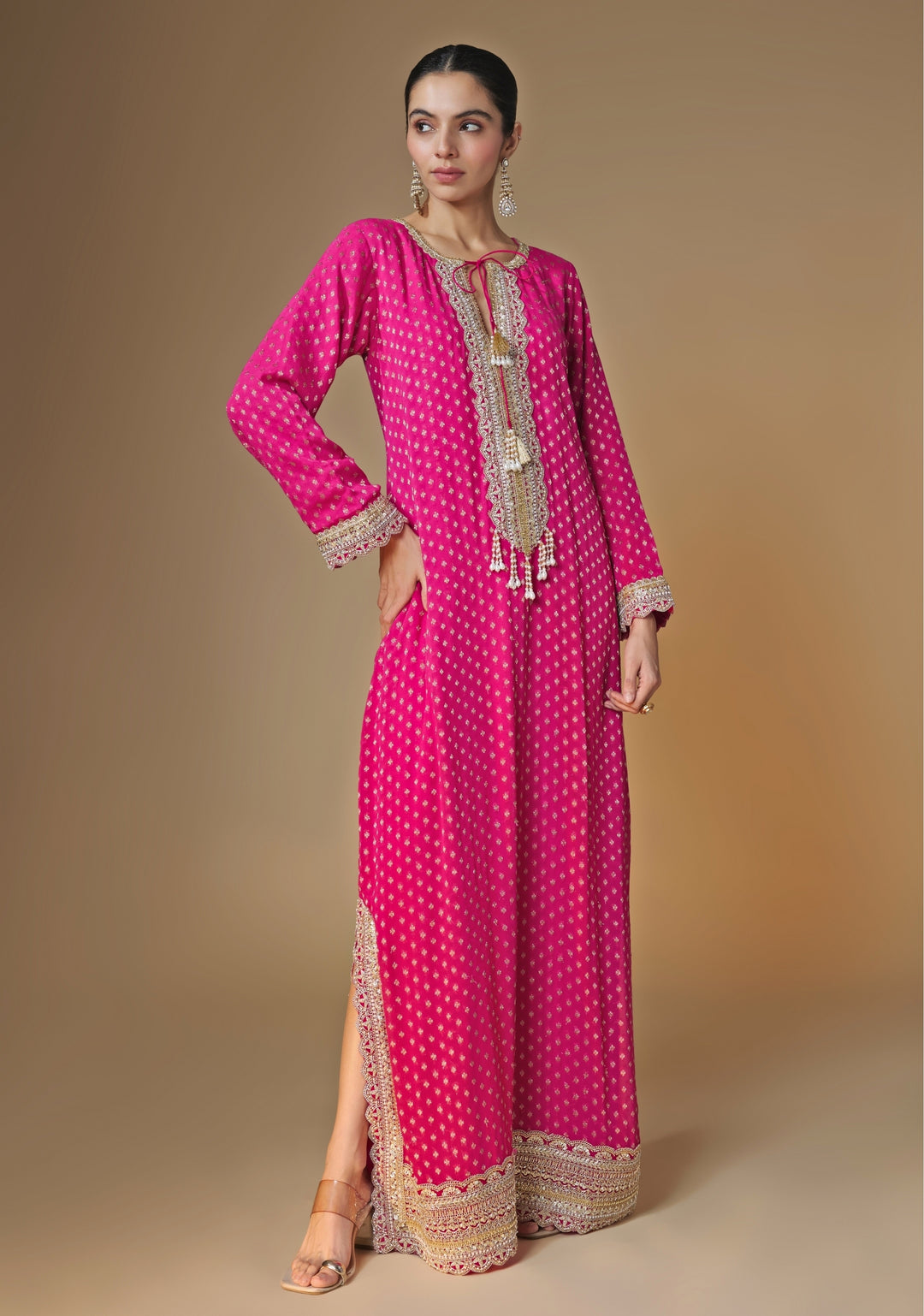 Pink Banarasi Georgette Kaftan