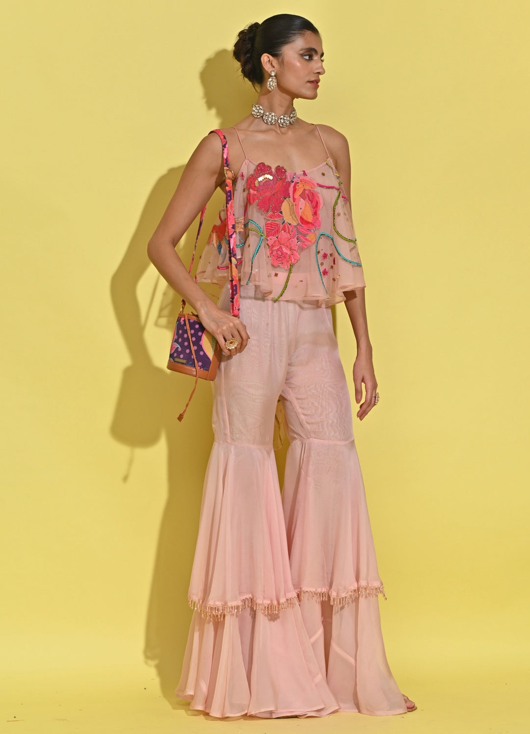Blush Pink Crepe Sharara Set