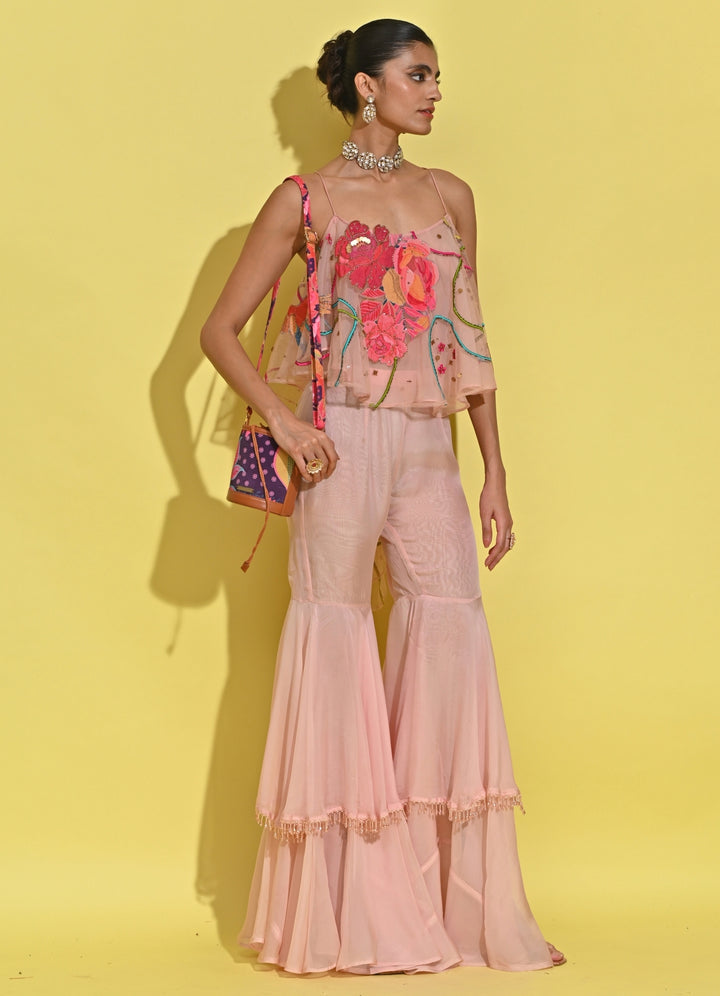 Blush Pink Crepe Sharara Set