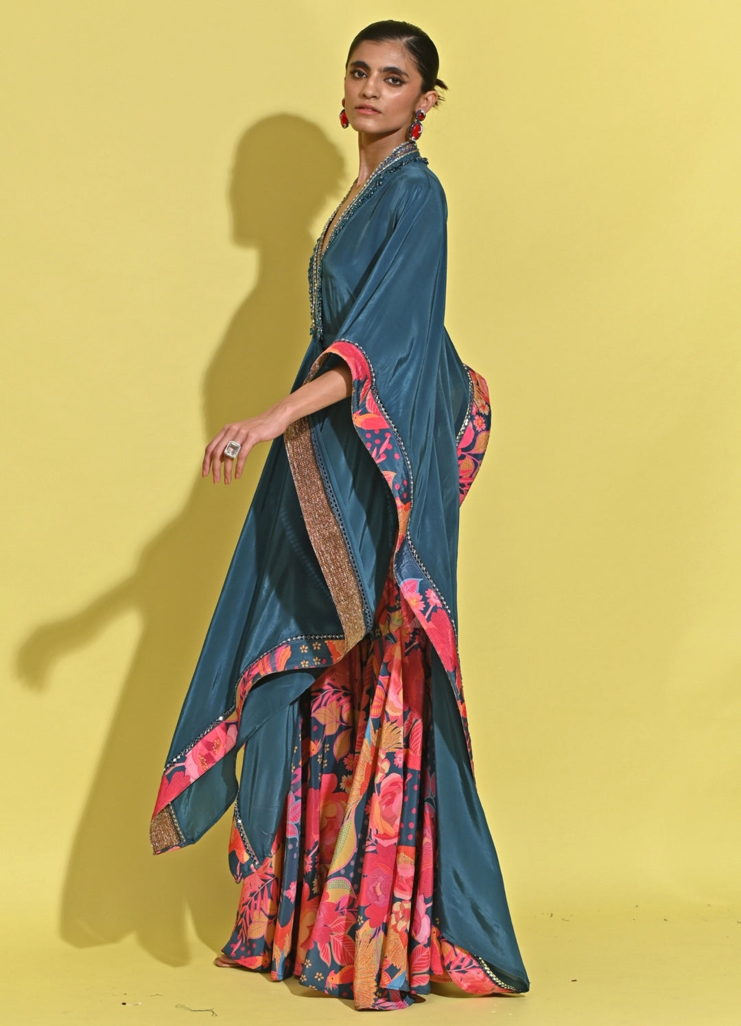 Blue Crepe Kaftan Pants Set