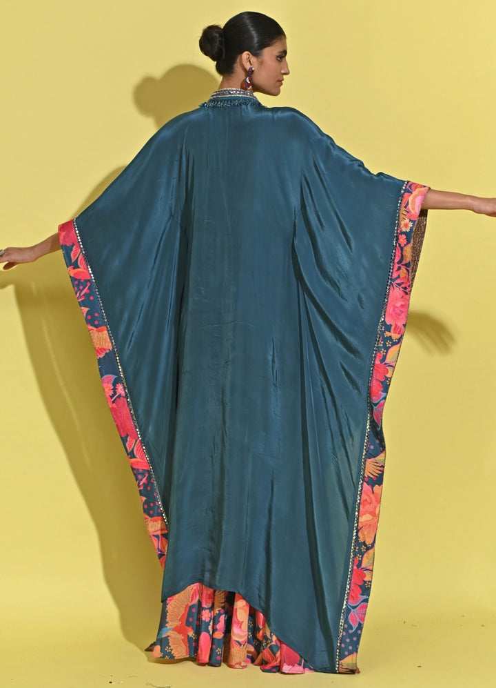 Blue Crepe Kaftan Pants Set