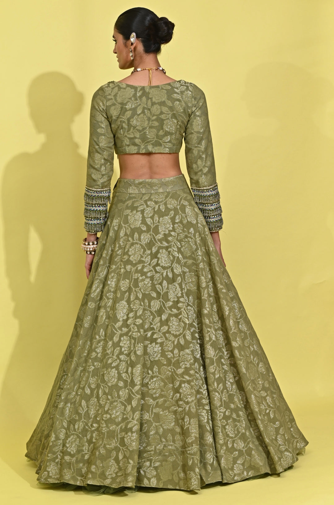 Green Chanderi Georgette Lehenga Set
