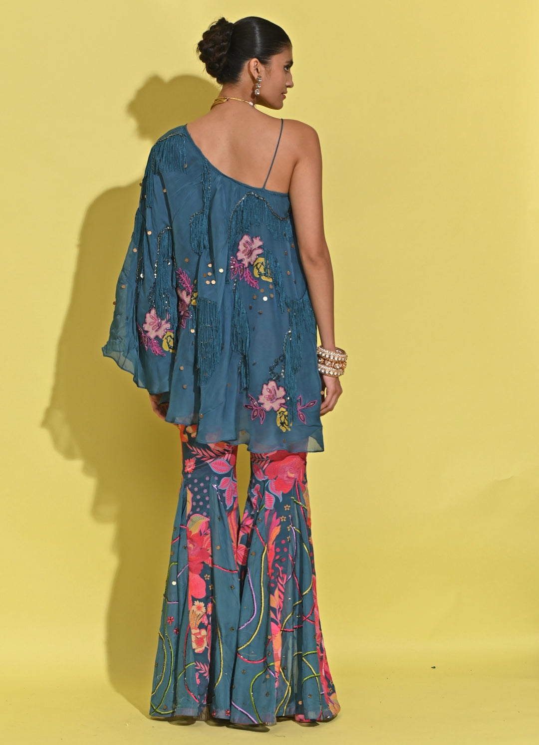 Blue Printed Crepe Pants Set