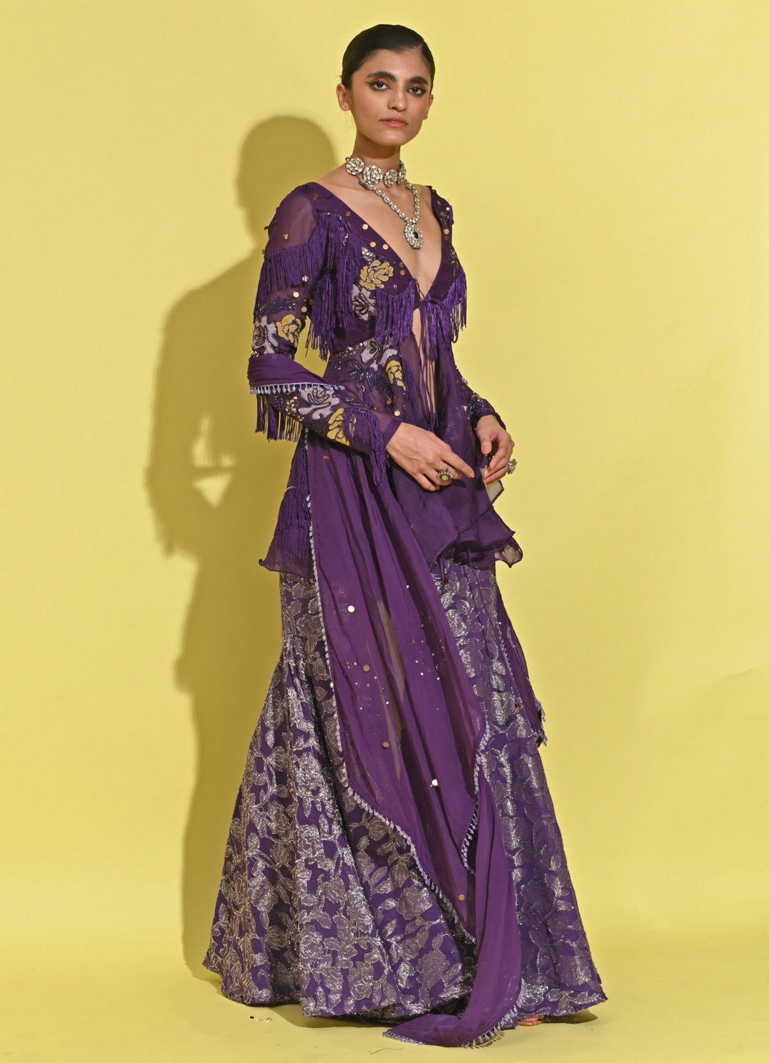 Purple Georgette Peplum Kurta Sharara Set