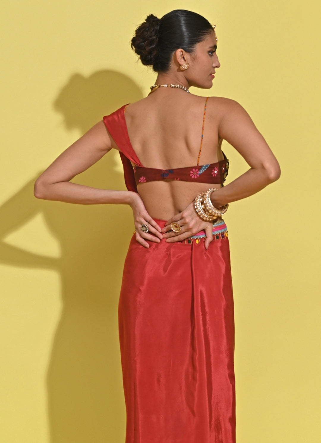 Crimson Red Crepe Concept Saree Set