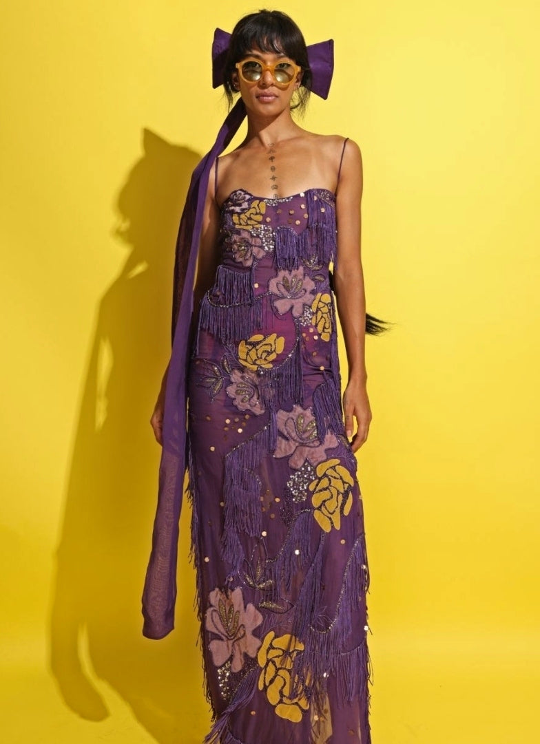 Purple Embroidered Organza Dress