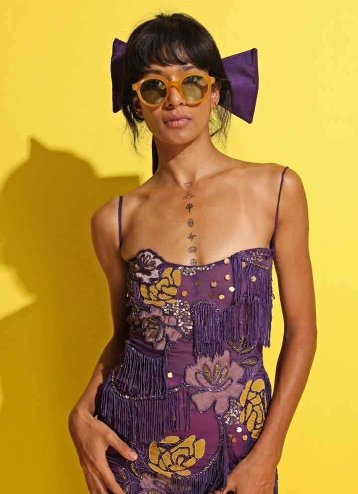 Purple Embroidered Organza Dress