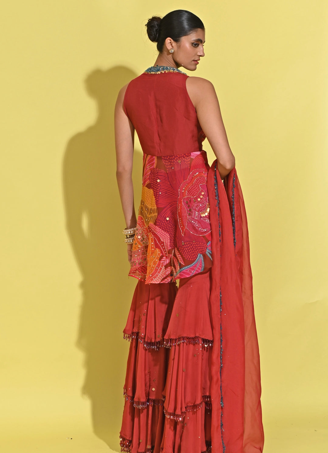 Crimson Red Crepe Gharara Set