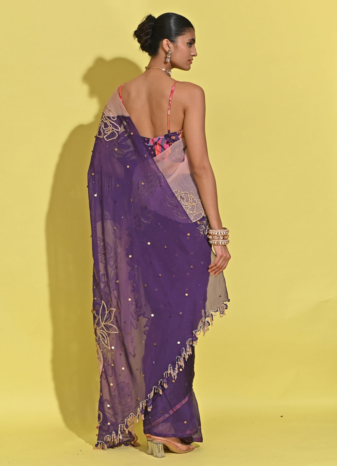 Blush Pink And Purple Organza Saree