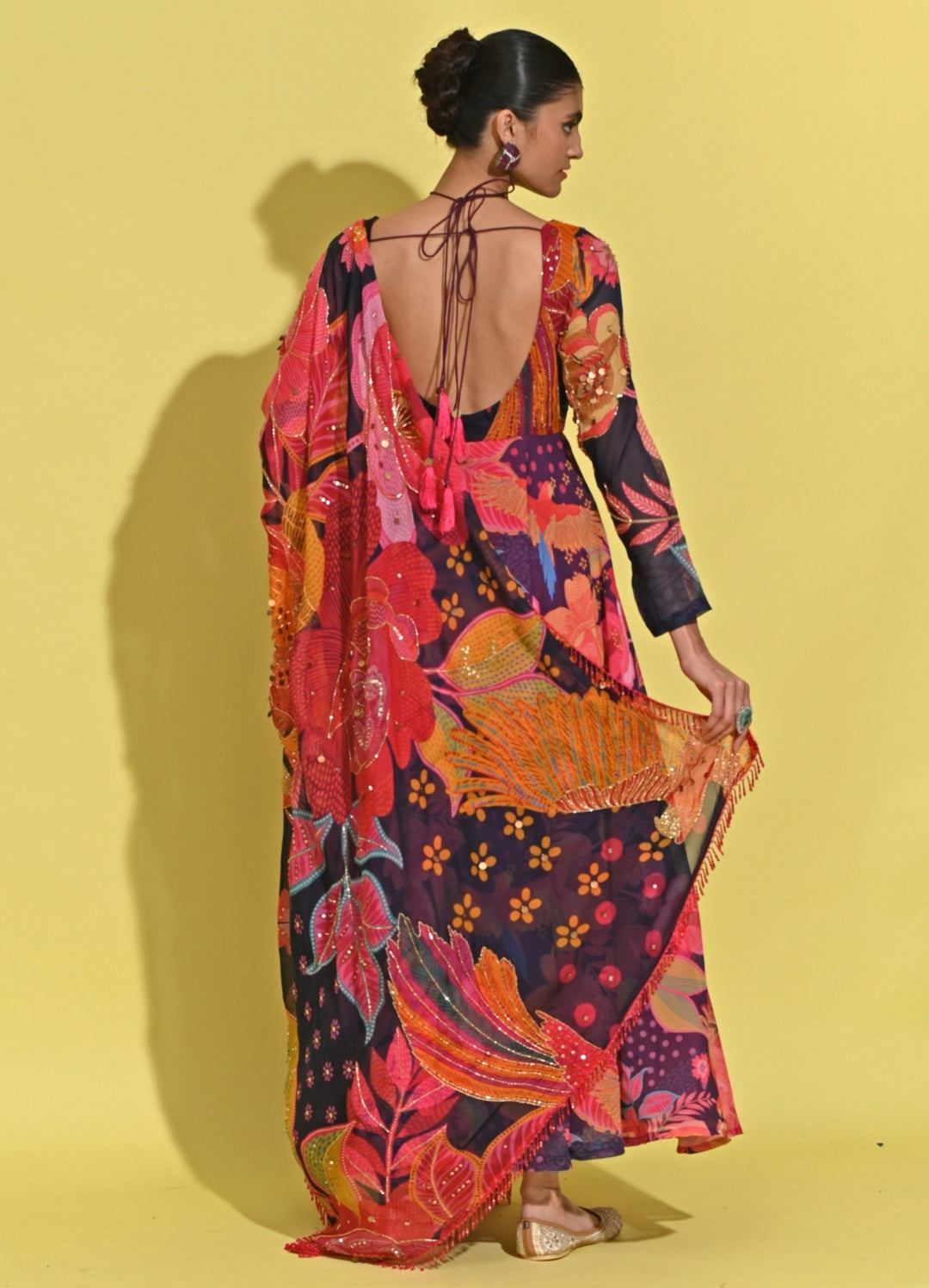 Purple Printed Crepe Anarkali Set