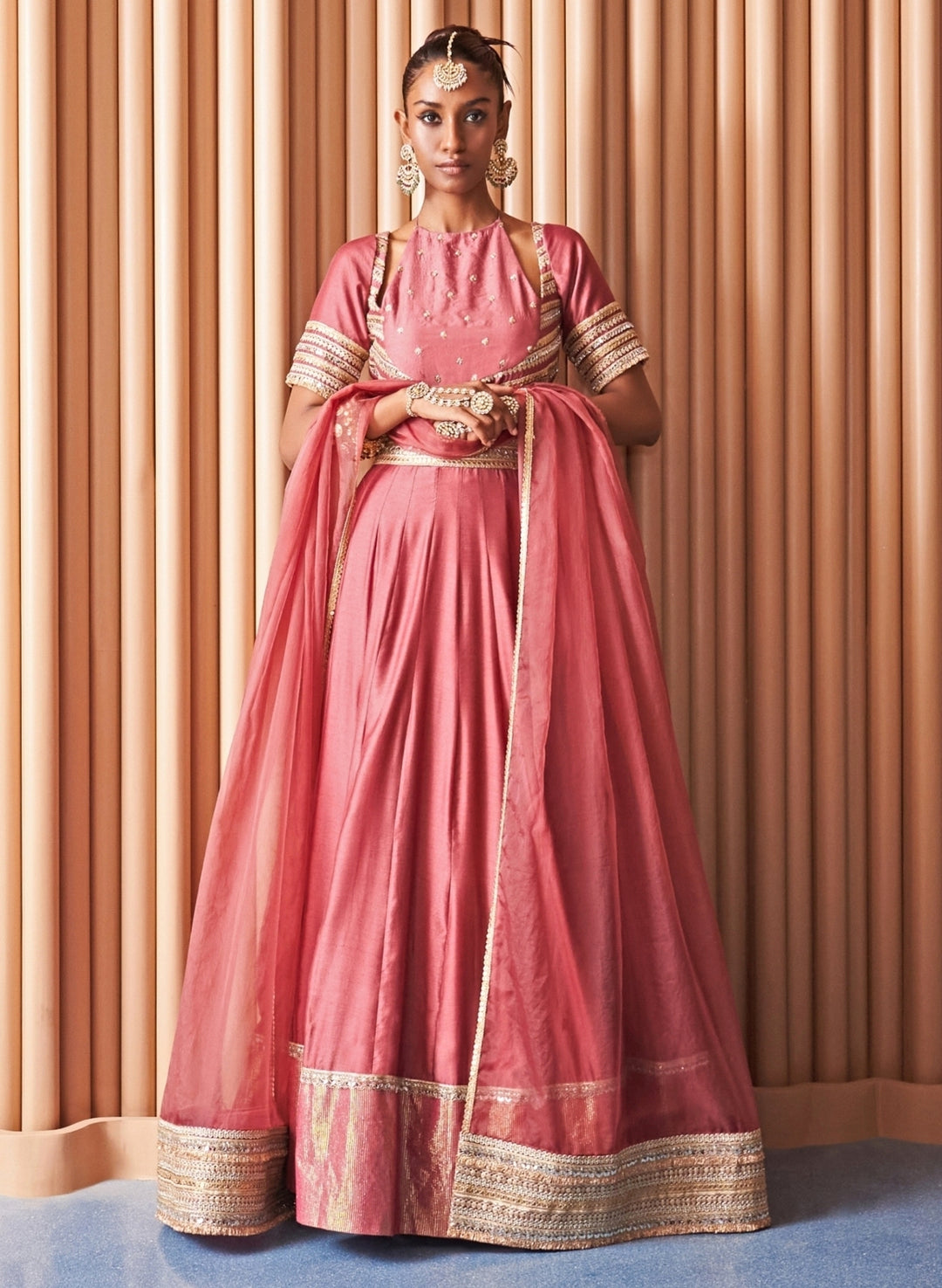 Rose Pink Chanderi Lehenga Set