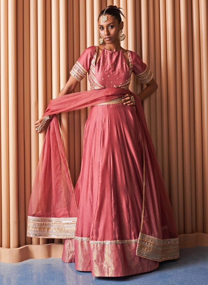 Rose Pink Chanderi Lehenga Set