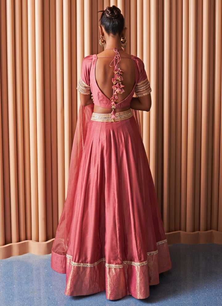 Rose Pink Chanderi Lehenga Set