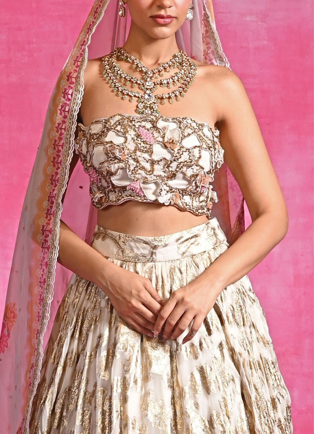 Ivory Chanderi Georgette Lehenga Set