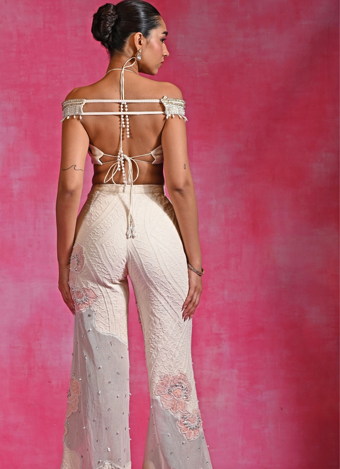 Ivory Muslin Cotton Crop Top With Pants