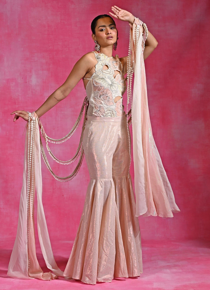Ivory Lycra Net Blouse Sharara Set