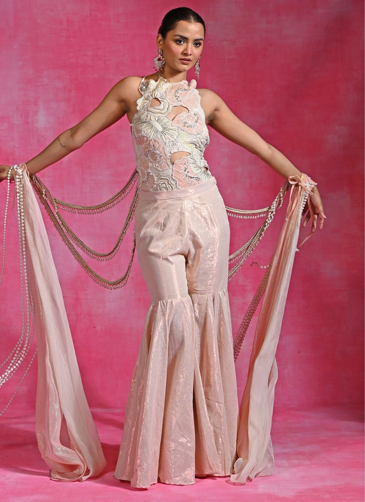 Ivory Lycra Net Blouse Sharara Set
