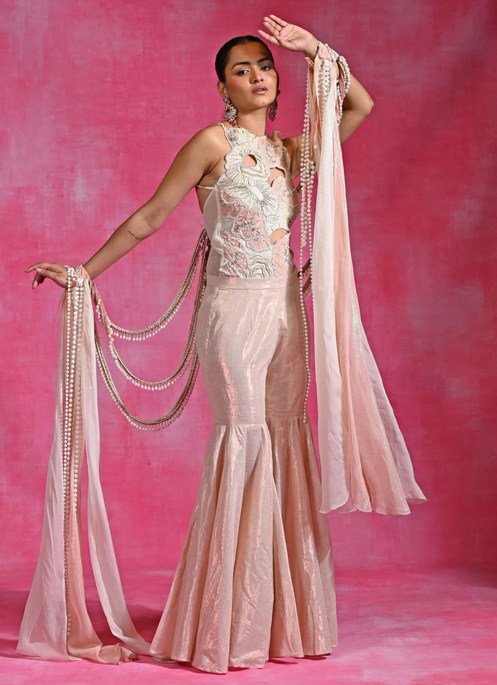 Ivory Lycra Net Blouse Sharara Set