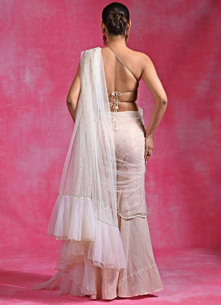 Ivory Soft Net Pant Saree Set