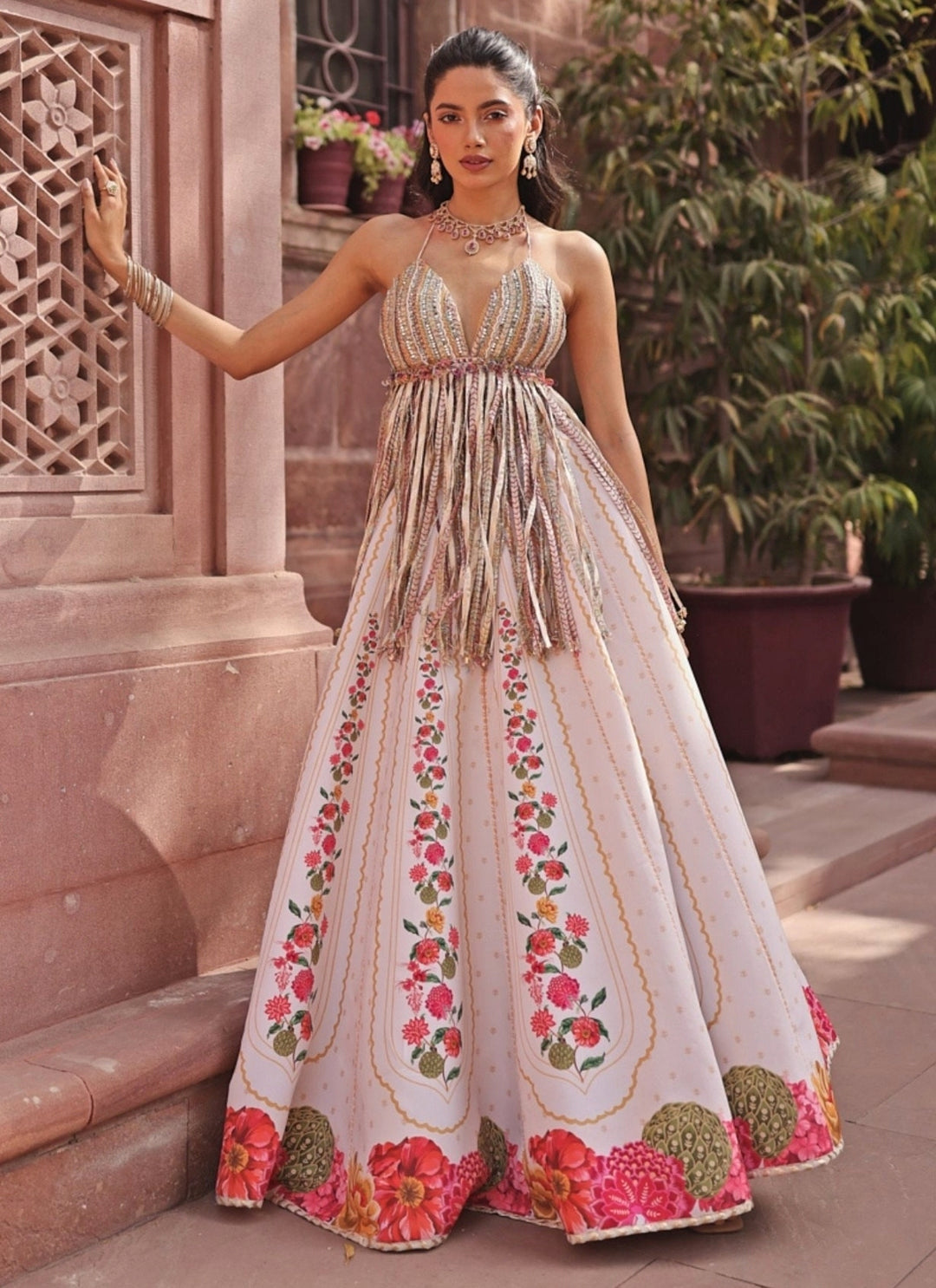 Ivory Crepe Lehenga Set