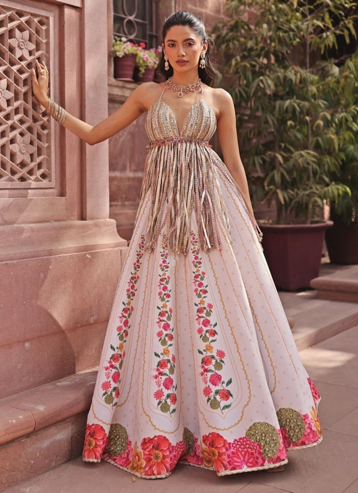 Ivory Crepe Lehenga Set