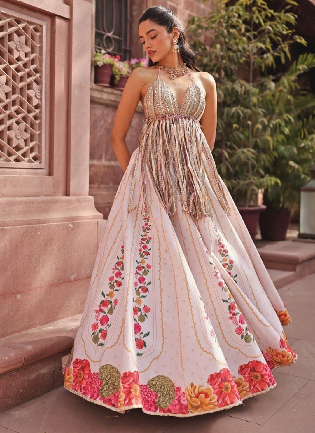 Ivory Crepe Lehenga Set