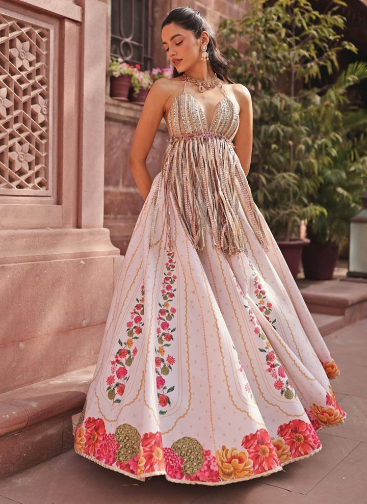 Ivory Crepe Lehenga Set