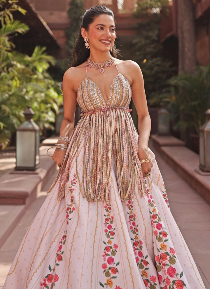 Ivory Crepe Lehenga Set
