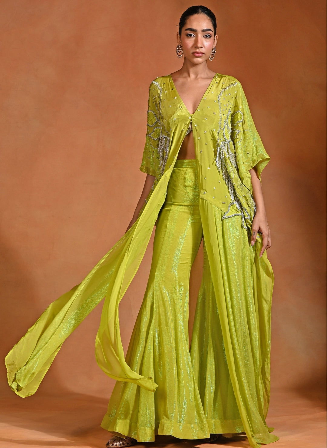 Green Crepe Kaftan Pants Set