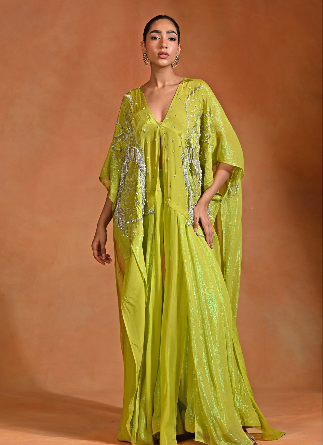 Green Crepe Kaftan Pants Set