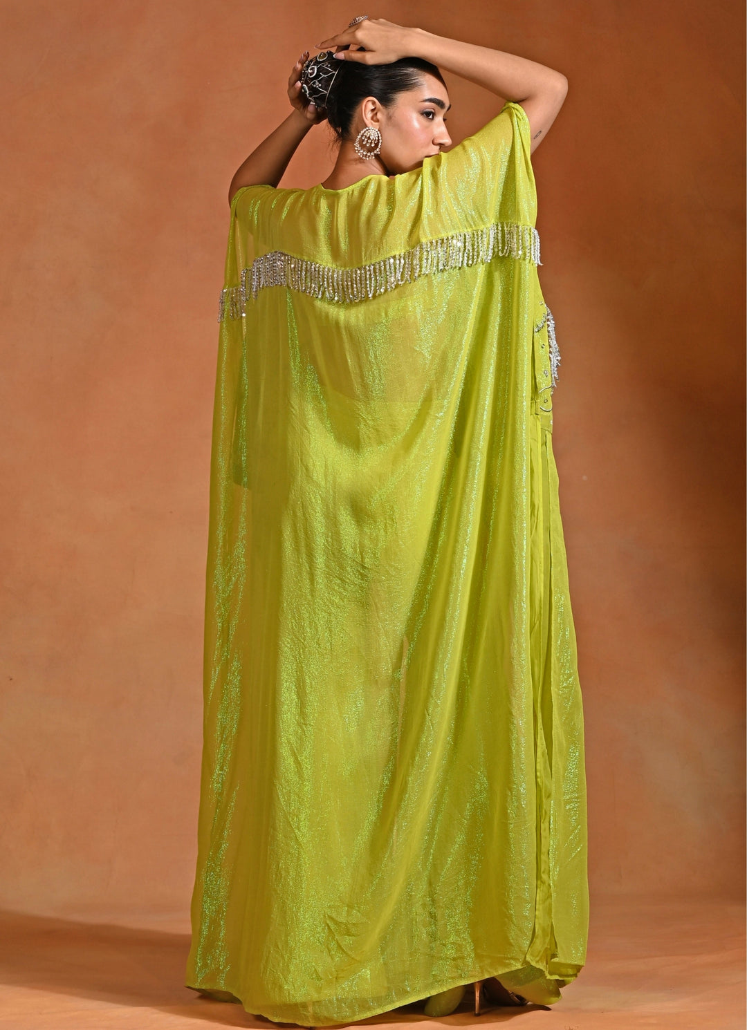 Green Crepe Kaftan Pants Set