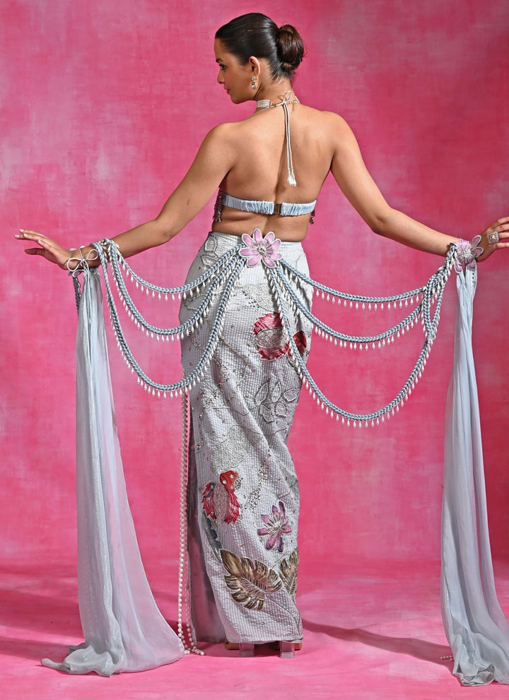 Ice Blue Crepe Pencil Skirt Set