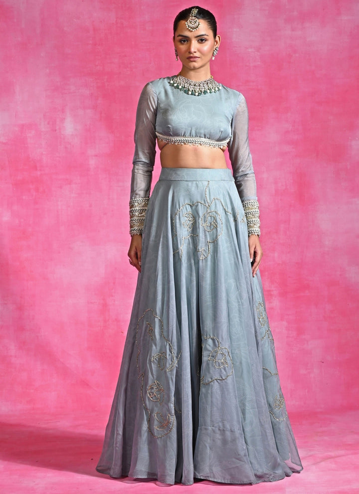 Ice Blue Organza Lehenga Set