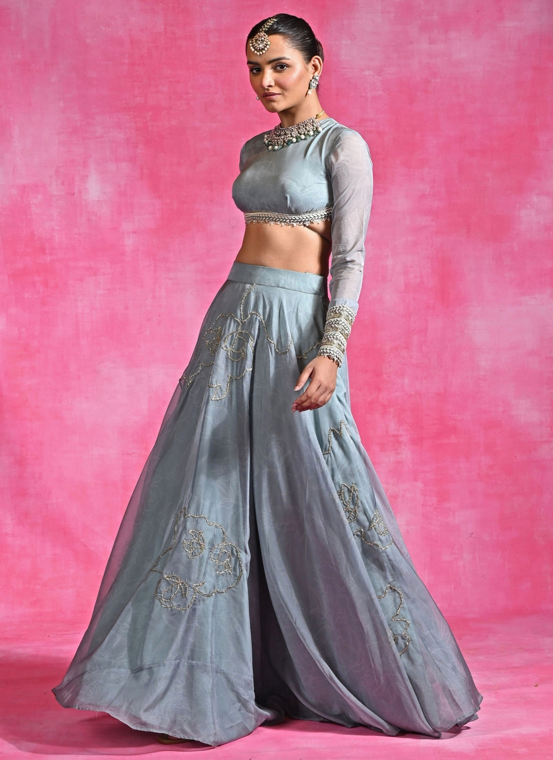 Ice Blue Organza Lehenga Set