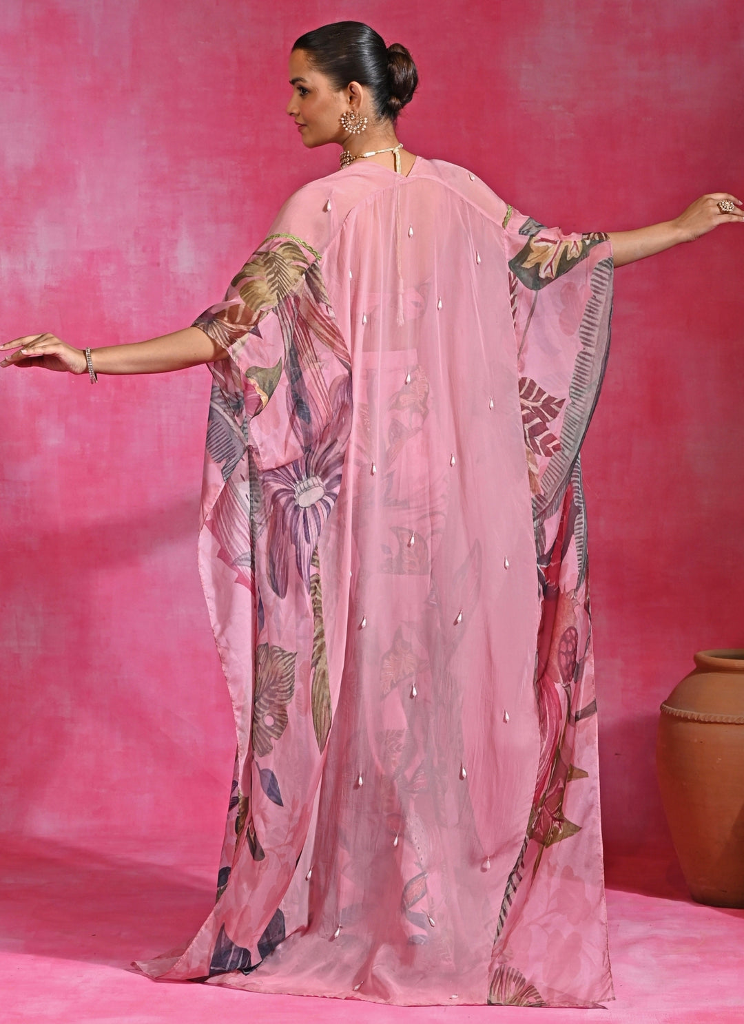 Pink Printed Crepe Blouse Sharara Set
