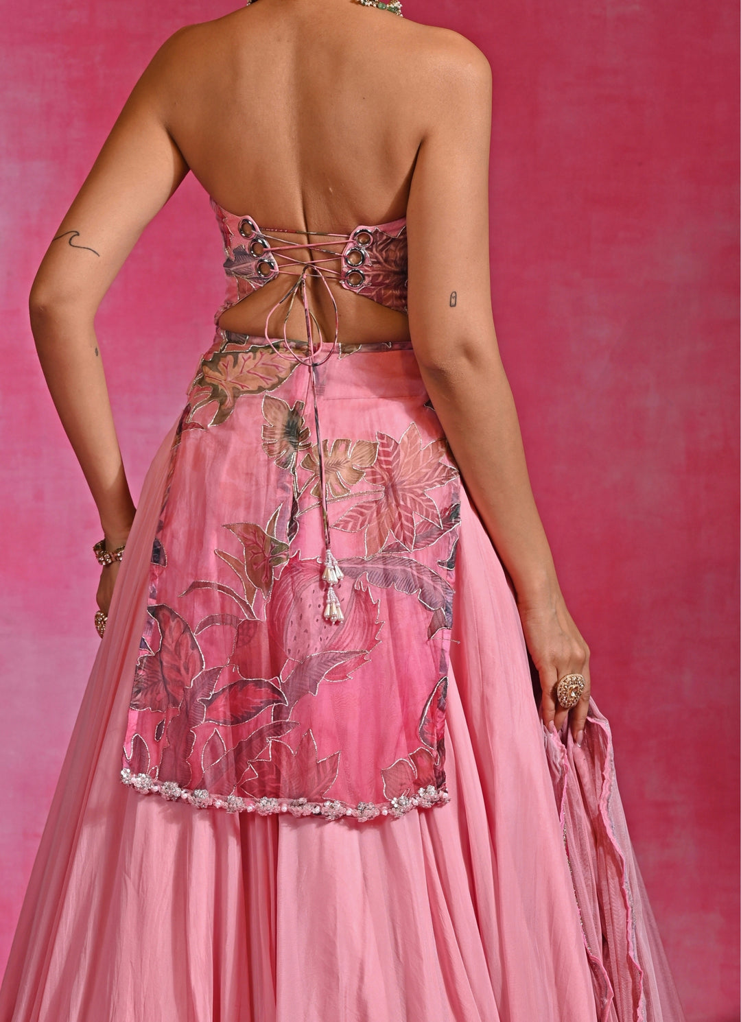 Pink Organza Kurta Lehenga Set