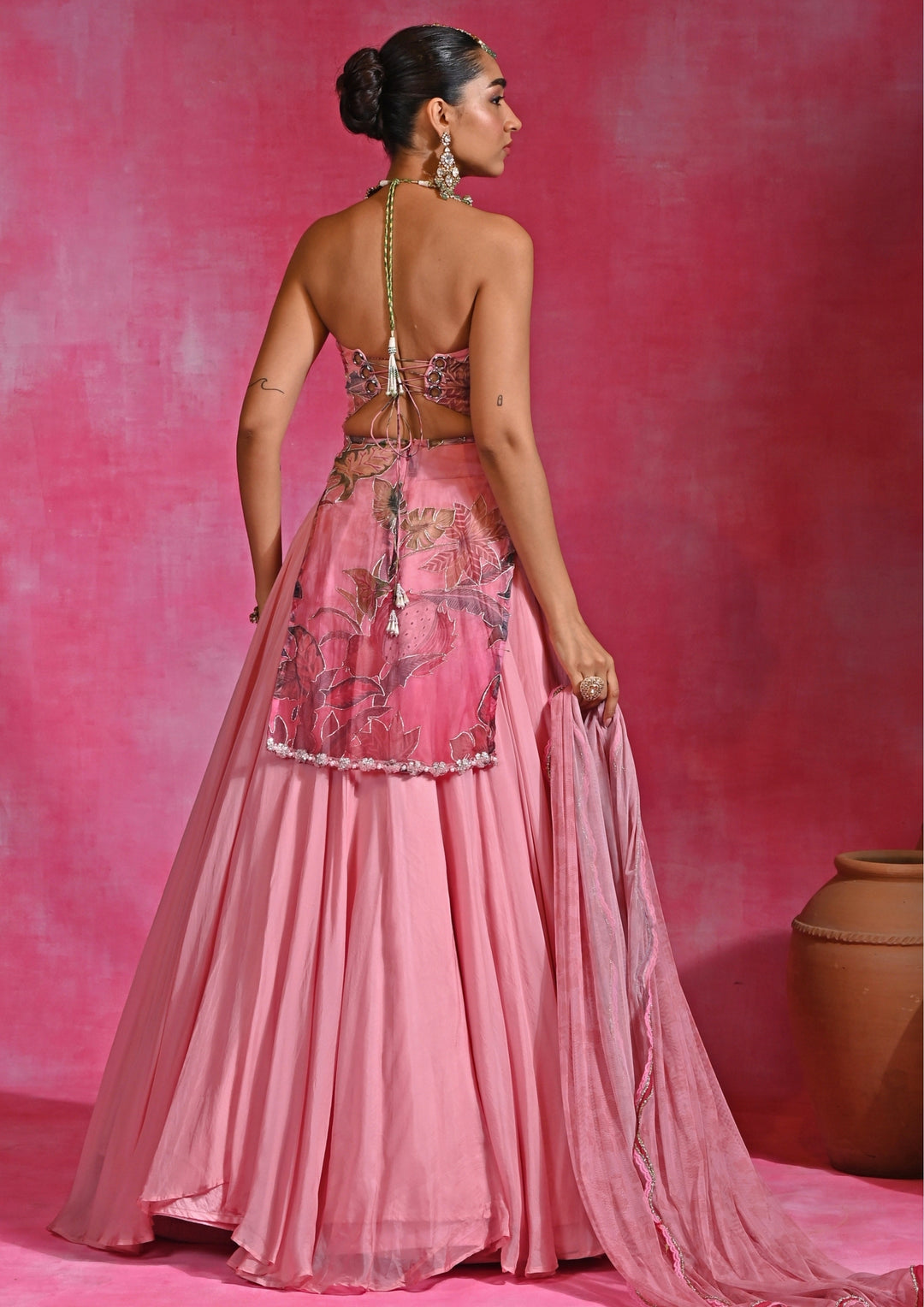 Pink Organza Kurta Lehenga Set